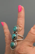 Load image into Gallery viewer, Turquoise Sterling Silver 3 Stone Ring-size 9