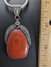 Load image into Gallery viewer, Red Jasper Sterling Silver Pendant with 4mm Garnet