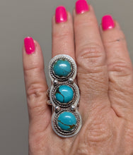 Load image into Gallery viewer, Turquoise Sterling Silver 3 Stone Ring-size 9
