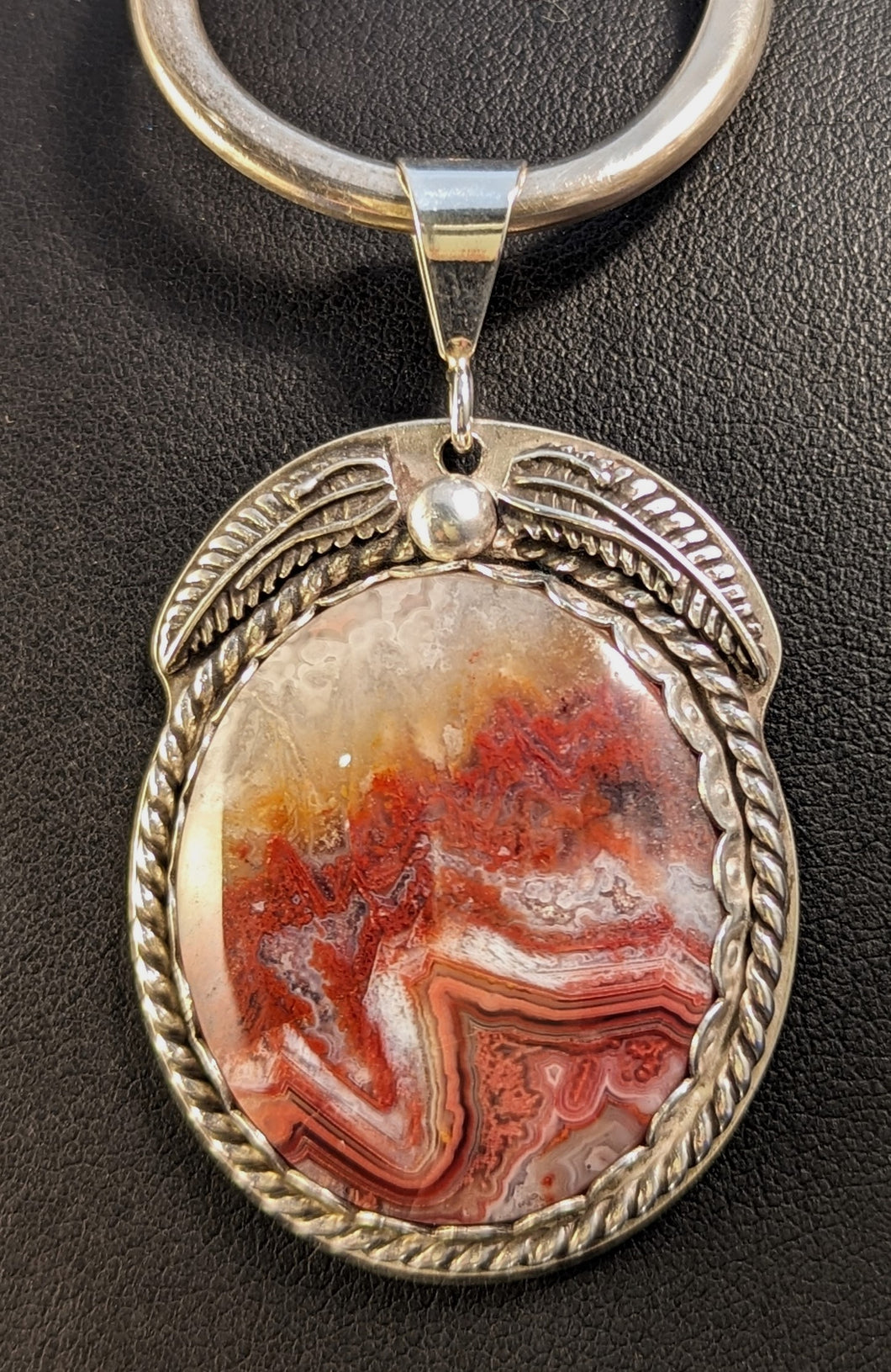 Crazy Lace Red Agate Sterling Silver Pendant