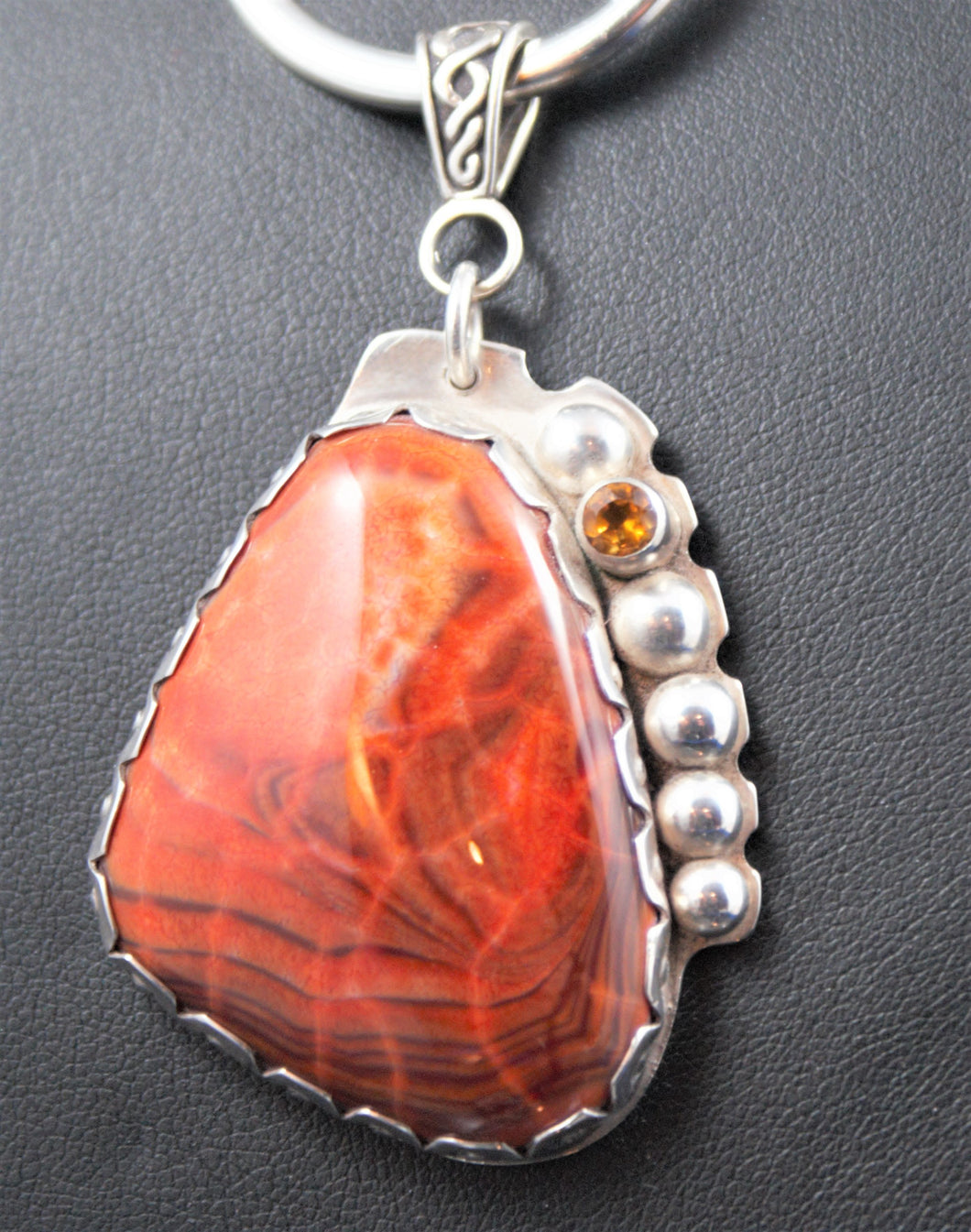 Laguna Agate with Tourmaline Crystal Sterling Silver Pendant