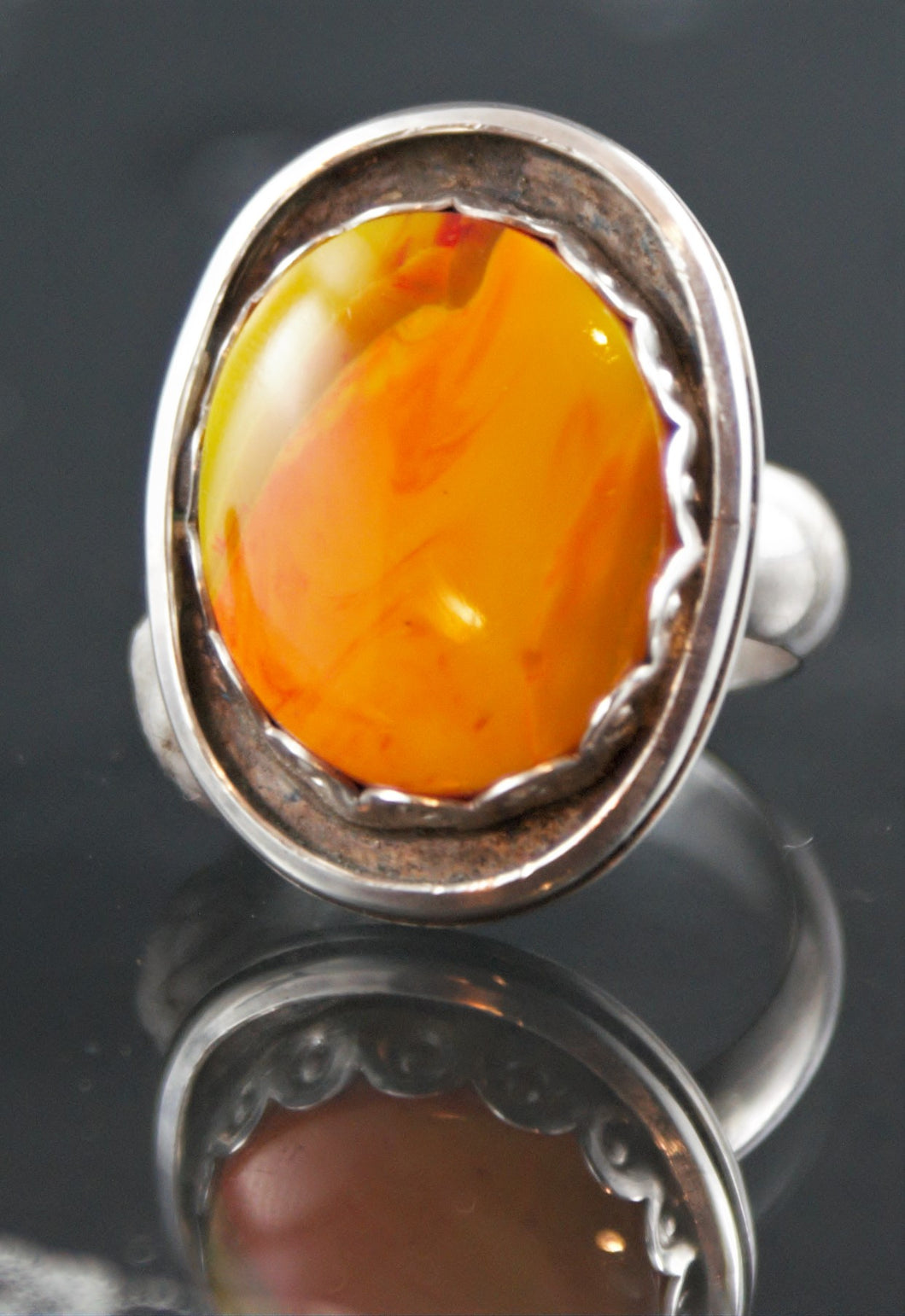 Orange Agate Sterling Silver Ring size 7.5